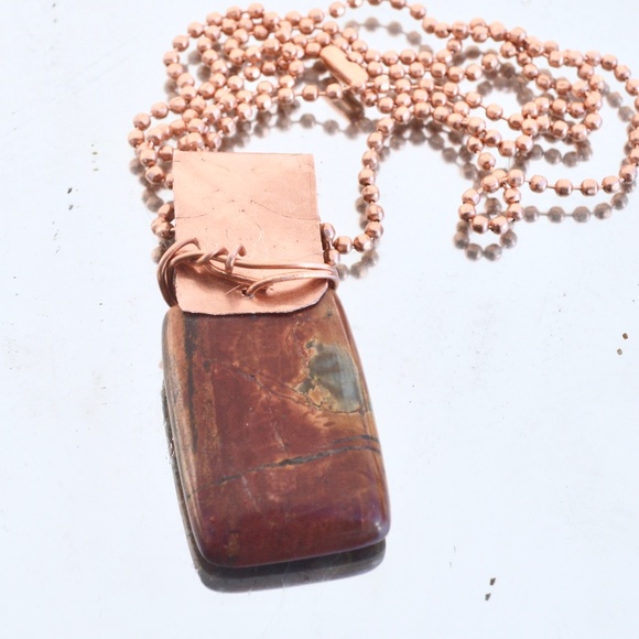 Picasso Jasper Dog Tag Pendant Necklace Copper - Picture 4 of 6